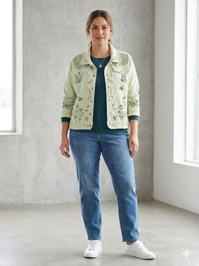 GREAT CAVALIER VINTAGE Light Green Embroidered Women's Jacket. Size L